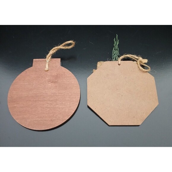 Set of 2-Wood Christmas Ornaments Round & Stop Sign Holiday Tree Decorations - Picture 6 of 6